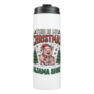 Christmas Pajama Shirt Cute Pig Holiday Vector Des Thermal Tumbler