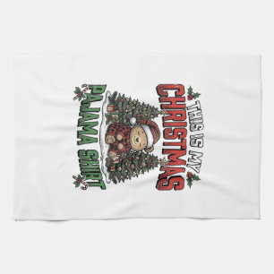 Christmas Pajama Shirt Cute Vintage Holiday Tee_1 Tea Towel