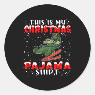 Christmas Pajama Shirt Funny Xmas Skiing Gift For  Classic Round Sticker