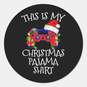 Christmas Pajama Shirt Video Game Controller Santa Classic Round Sticker