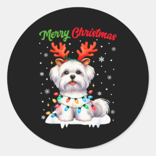 Christmas Pajamas Men Women Kids Maltese Dog Chris Classic Round Sticker