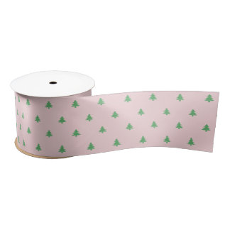 Christmas Pale Pink and Green Christmas Trees Satin Ribbon