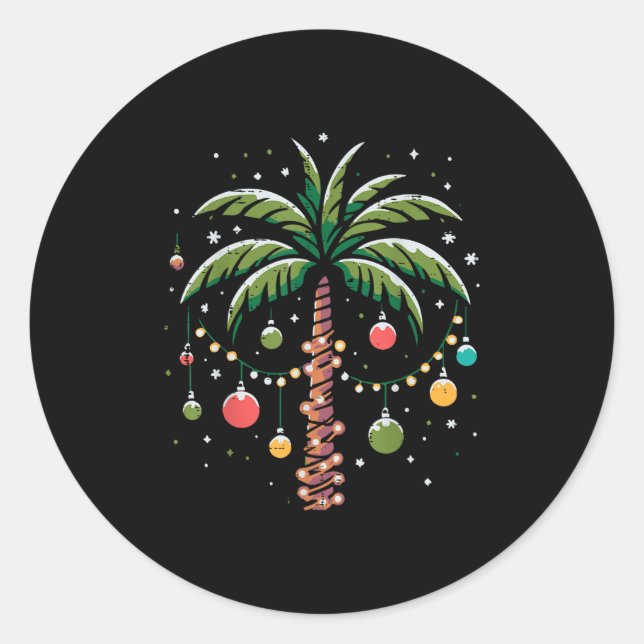 Christmas Palm Coconut Tree Xmas Trocal Women Men  Classic Round Sticker (Front)