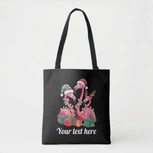 Christmas Palm Flamingo Personalised Xmas Lights  Tote Bag