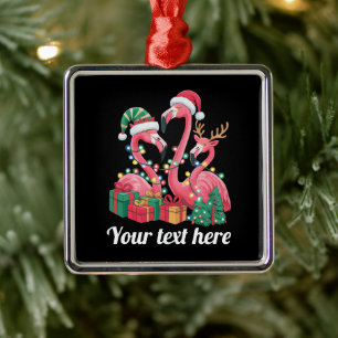 Christmas Palm Flamingo Personalized Xmas Lights Metal Ornament