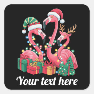 Christmas Palm Flamingo Personalized Xmas Lights Square Sticker