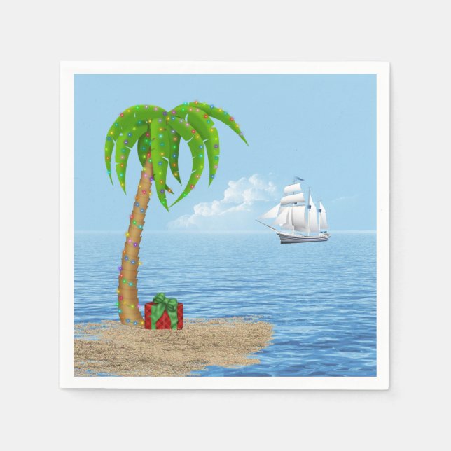 Christmas Palm Tree and Boat Napkin (Front)
