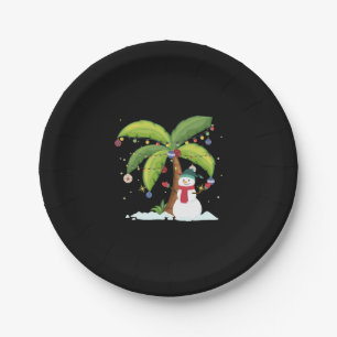 Christmas Palm Tree And Snowman Paper Plate