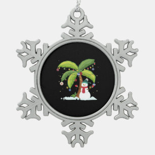 Christmas Palm Tree And Snowman Snowflake Pewter Christmas Ornament