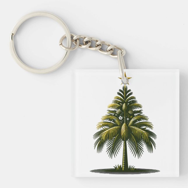 Christmas Palm Tree, Beach Aloha Christmas Key Ring (Front)