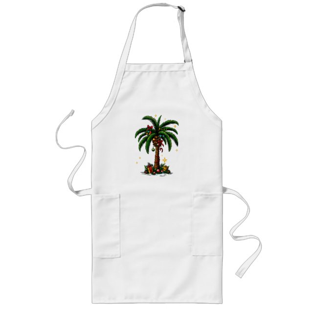 Christmas Palm Tree, Beach Aloha Christmas Long Apron (Front)
