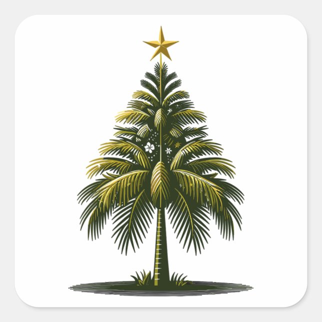 Christmas Palm Tree, Beach Aloha Christmas Square Sticker (Front)