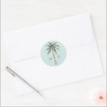 Christmas Palm Tree | Beach Wedding Monogram Classic Round Sticker<br><div class="desc">This sticker has a watercolor image of a palm tree with Christmas decorations. Colours used include,  slate blue,  forest green,  ivory and tan.</div>