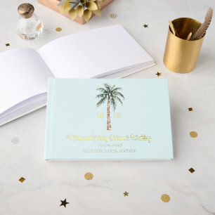 Christmas Palm Tree Beach Wedding Monogram Guest Book
