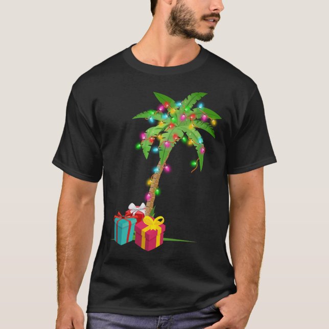 Christmas Palm Tree Coconut Lights Beach Hawaii Xm T-Shirt (Front)