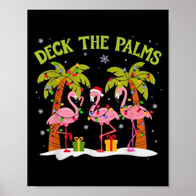 Christmas Palm Tree Flamingo Summer Beach Vacation Poster (Front)