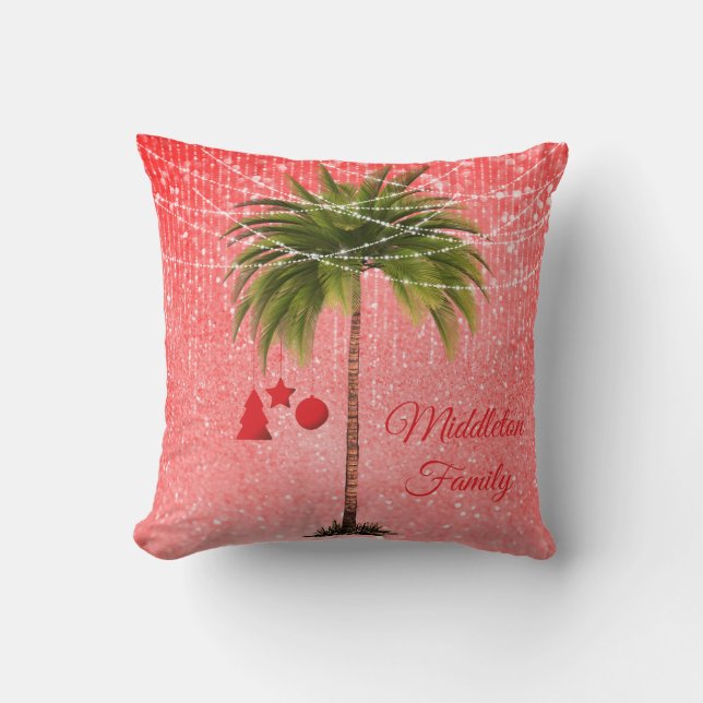 Christmas Palm Tree Glitter Tropical Lights Cushion (Front)