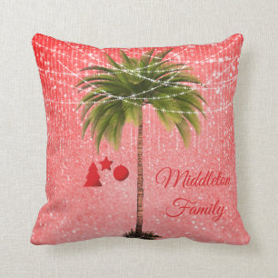 Christmas Palm Tree Glitter Tropical Lights Cushion