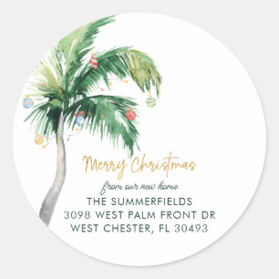 Christmas Palm Tree Holiday Announcement Moving Classic Round Sticker