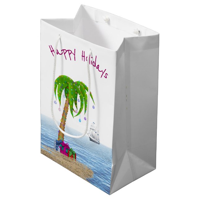 Christmas Palm Tree in Sand Medium Gift Bag (Front Angled)
