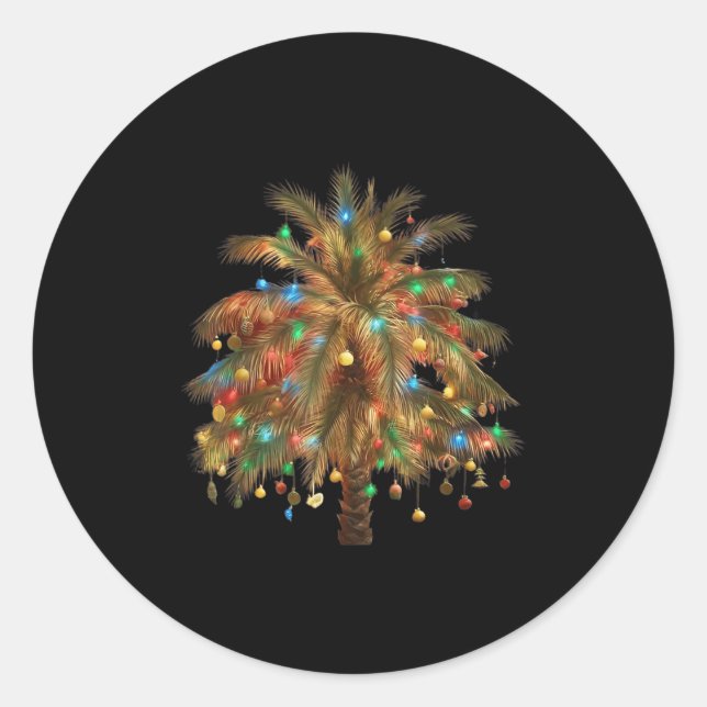 Christmas Palm Tree Light Hawaiian Trocal Xmas  Classic Round Sticker (Front)