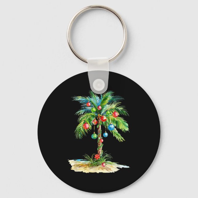 Christmas Palm Tree Light Hawaiian Trocal Xmas Men Key Ring (Front)