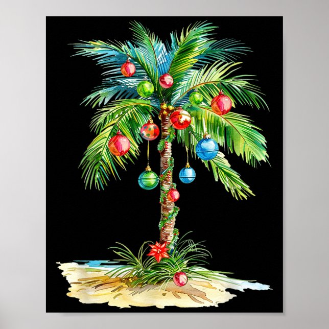 Christmas Palm Tree Light Hawaiian Trocal Xmas Men Poster (Front)