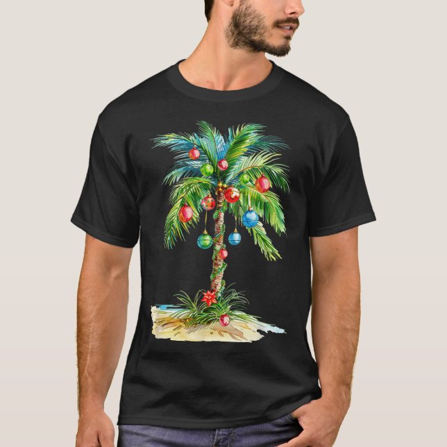Christmas Palm Tree Light Hawaiian Trocal Xmas Men T-Shirt (Front)