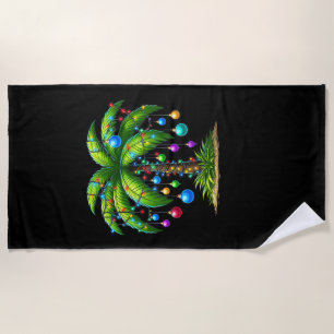 Christmas Palm Tree Light Hawaiian Tropical New Ye Beach Towel