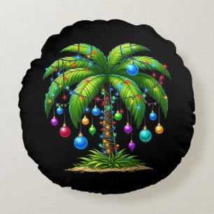 Christmas Palm Tree Light Hawaiian Tropical New Ye Round Cushion