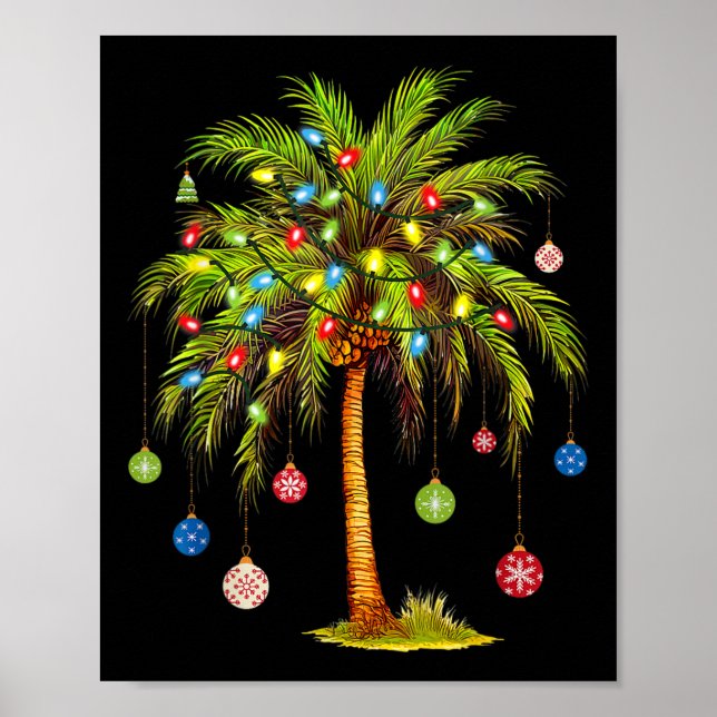 Christmas Palm Tree Light Hawaiian Tropical Xmas 1 Poster (Front)