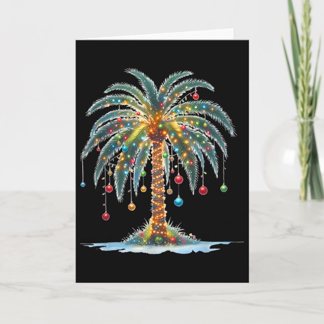 Christmas Palm Tree Light Hawaiian Tropical Xmas 2 Card (Front)