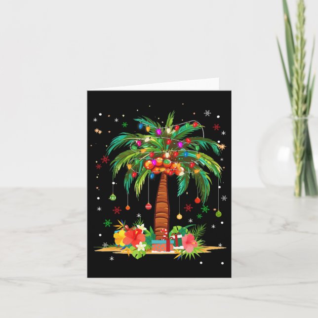 Christmas Palm Tree Light Hawaiian Tropical Xmas  Card (Front)