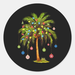 Christmas Palm Tree Light Hawaiian Tropical Xmas Classic Round Sticker