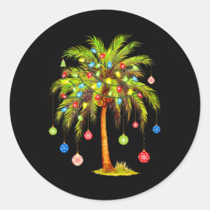 Christmas Palm Tree Light Hawaiian Tropical Xmas Classic Round Sticker