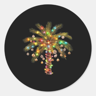 Christmas Palm Tree Light Hawaiian Tropical Xmas  Classic Round Sticker