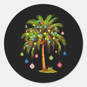 Christmas Palm Tree Light Hawaiian Tropical Xmas Classic Round Sticker