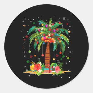 Christmas Palm Tree Light Hawaiian Tropical Xmas Classic Round Sticker