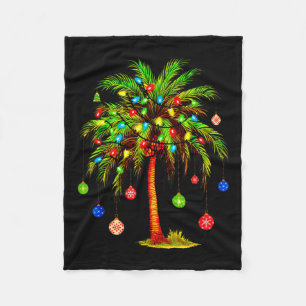 Christmas Palm Tree Light Hawaiian Tropical Xmas Fleece Blanket