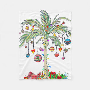 Christmas Palm Tree Light Hawaiian Tropical Xmas  Fleece Blanket