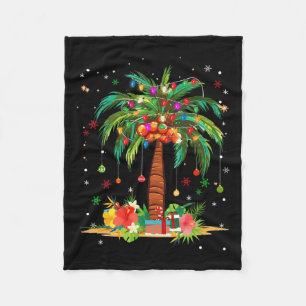 Christmas Palm Tree Light Hawaiian Tropical Xmas Fleece Blanket
