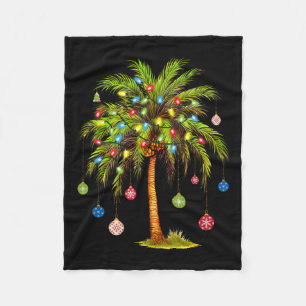Christmas Palm Tree Light Hawaiian Tropical Xmas Fleece Blanket