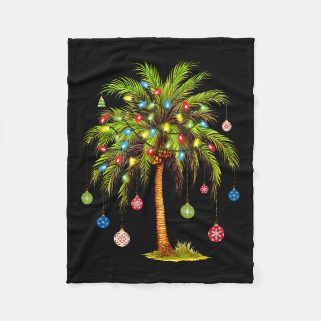 Christmas Palm Tree Light Hawaiian Tropical Xmas  Fleece Blanket (Front)