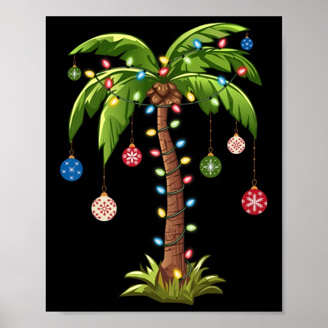 Christmas Palm Tree Light Hawaiian Tropical Xmas  Poster (Front)
