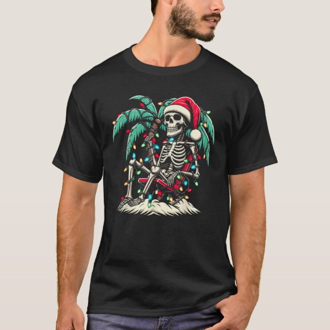 Christmas Palm Tree Light Hawaiian Tropical Xmas S T-Shirt (Front)
