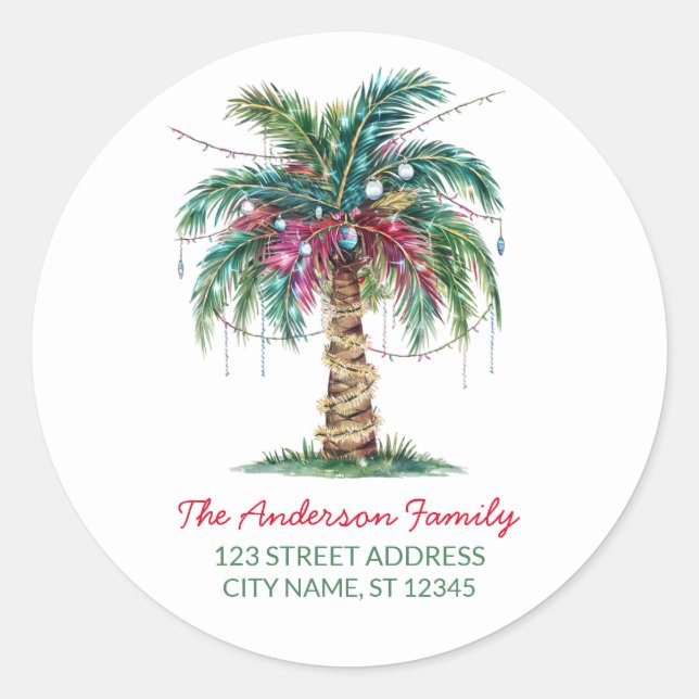 Christmas Palm Tree Light Return Address Labels    (Front)