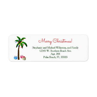 Christmas Palm Tree Lights Tropical Island Beach Return Address Label