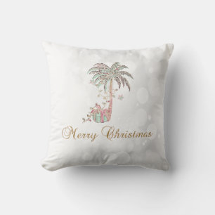 Christmas Palm Tree,Present,String Lights,Bokeh  Cushion