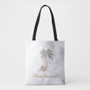 Christmas Palm Tree,Present,String Lights,Bokeh Tote Bag