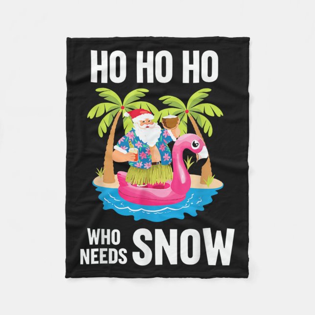 Christmas Palm Tree Santa Surfing Beach Vacation X Fleece Blanket (Front)